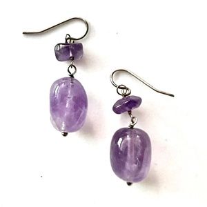 🔮Lovely Natural Amethyst Cabochon Sterling Silver Multi Stone Drop Earrings